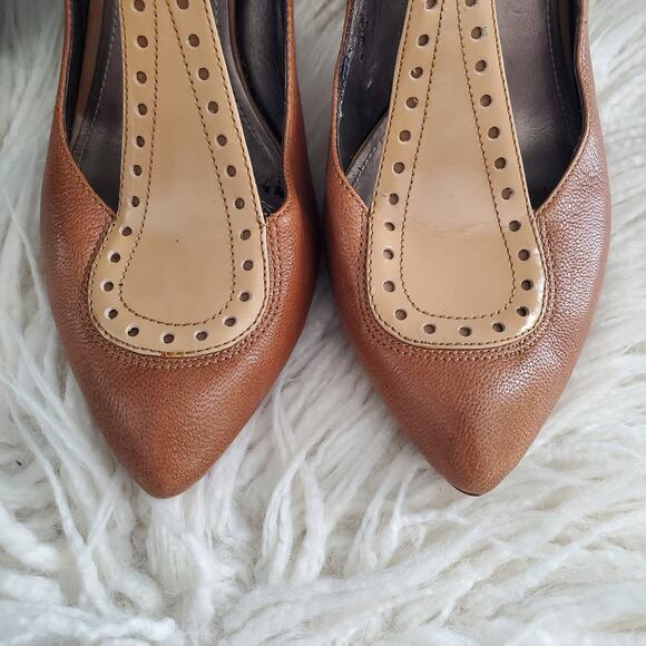Circa Joan & David Brown Retro T-Strap Pointy Toe Heels Pumps Size 10M - Picture 6 of 14
